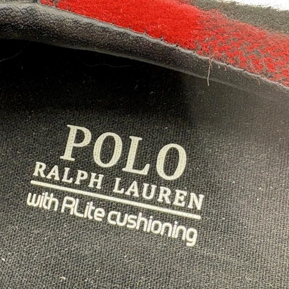 Polo Ralph Lauren Thompson Mens 12 Red Buffalo Check Plaid Slip On Sneakers